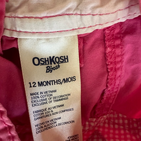 💙5/$25💙Oshkosh Pink Shortalls 12M - Picture 2 of 3